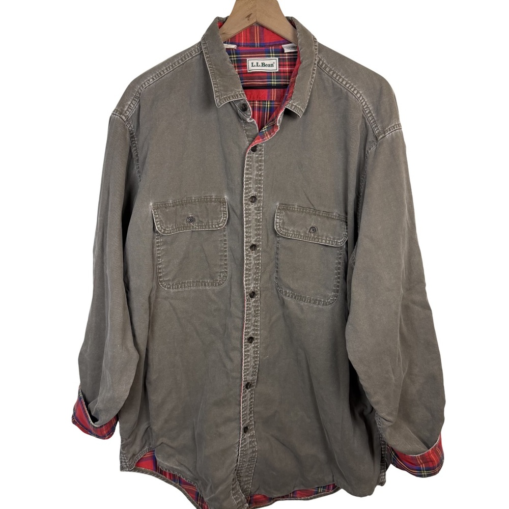 L.L.Bean Vintage 90s Flannel Lined Canvas Work Shirt XL Tall Faded Heavyweight
